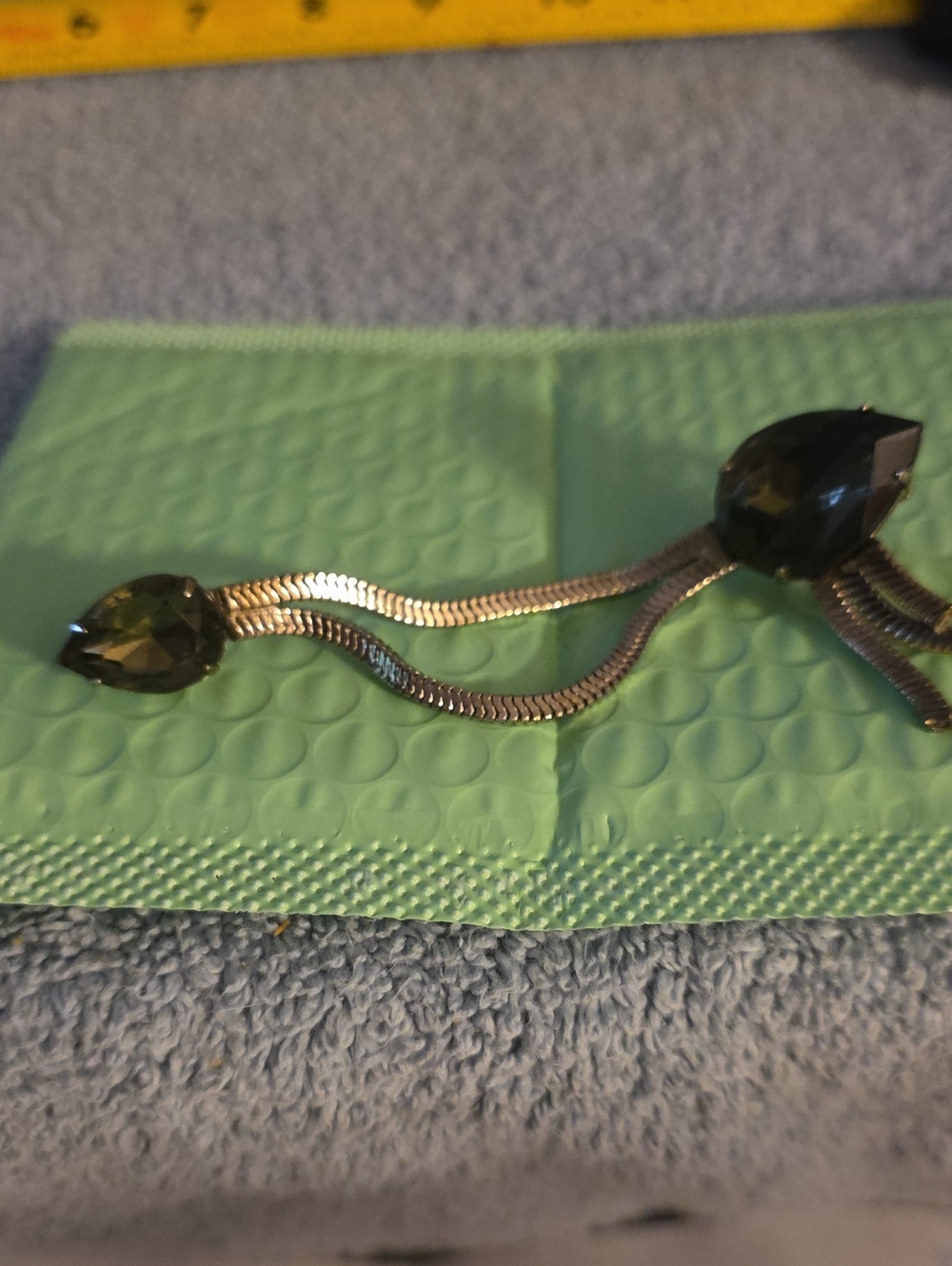 Silver-Tone Green Teardrop Dangle Pin - Women Accessories